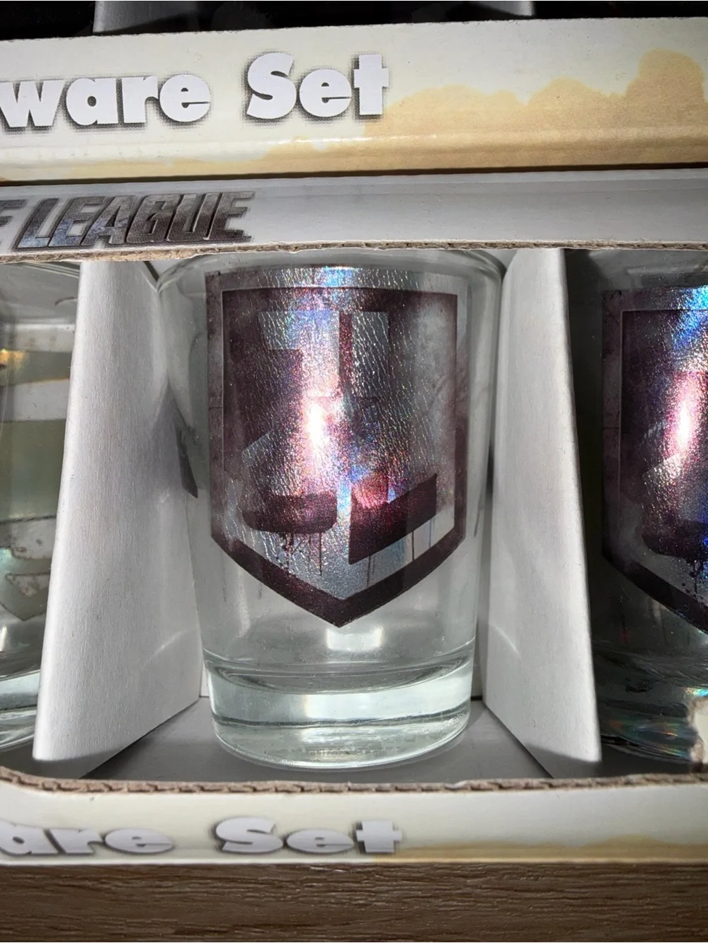 2 Sets Of 4 Justice League DC Glassware Shot Glasses Batman Superman Flash New